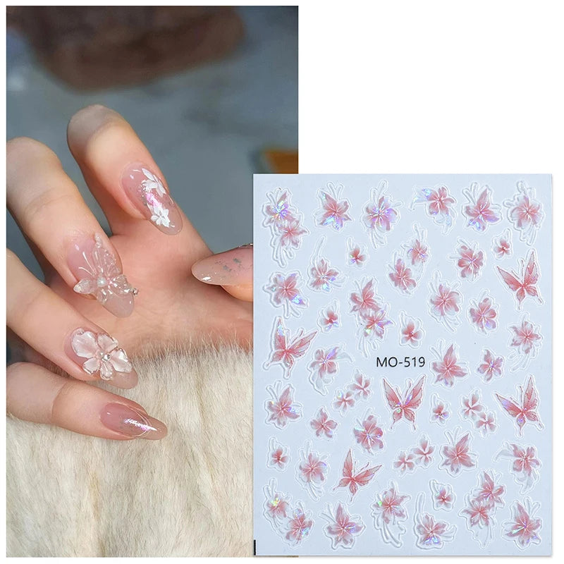 Nail Adhesive Charm Art Accessories Laser Flower Sticker Decoration Qme