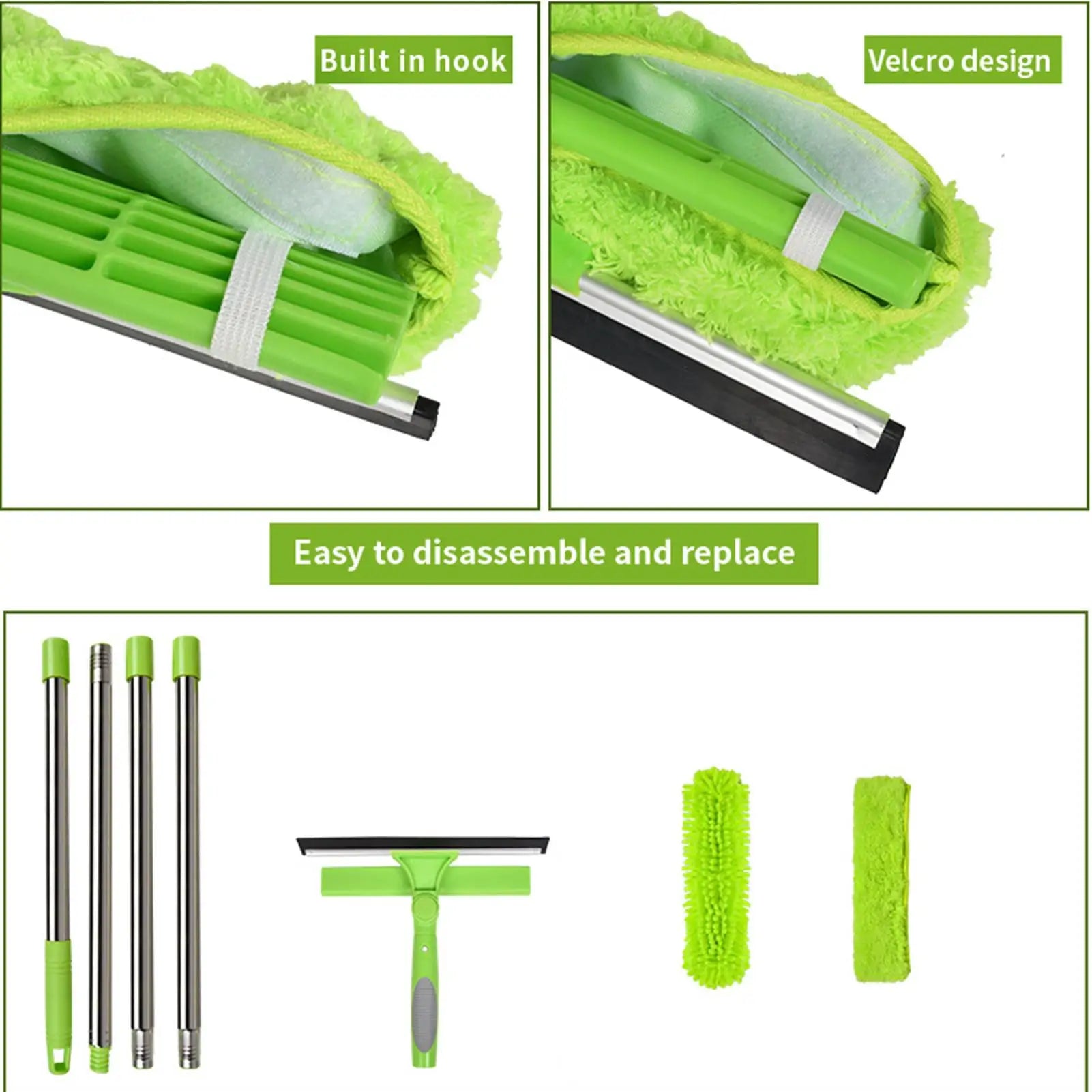 Window Cleaner Tool Household Window Washer Squeegee Kit 2 In 1 Brush Wiper With Extension Pole For Shower Glass Wall Tile Qme
