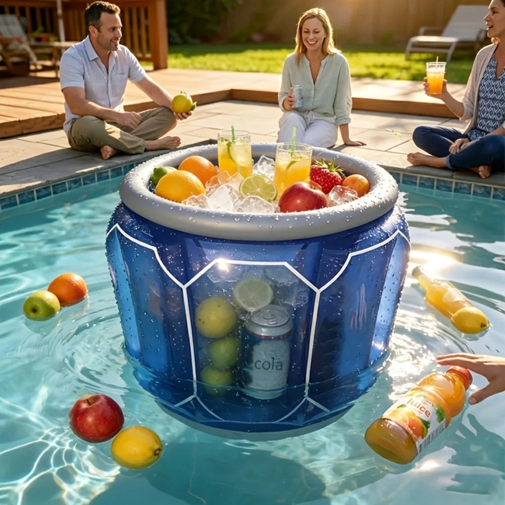 Inflatable Ice Bucket Thickened PVC Pool Floating Ice Tray Portable Beverage Cooler Beverage Can Organizer for Summer Party Qme