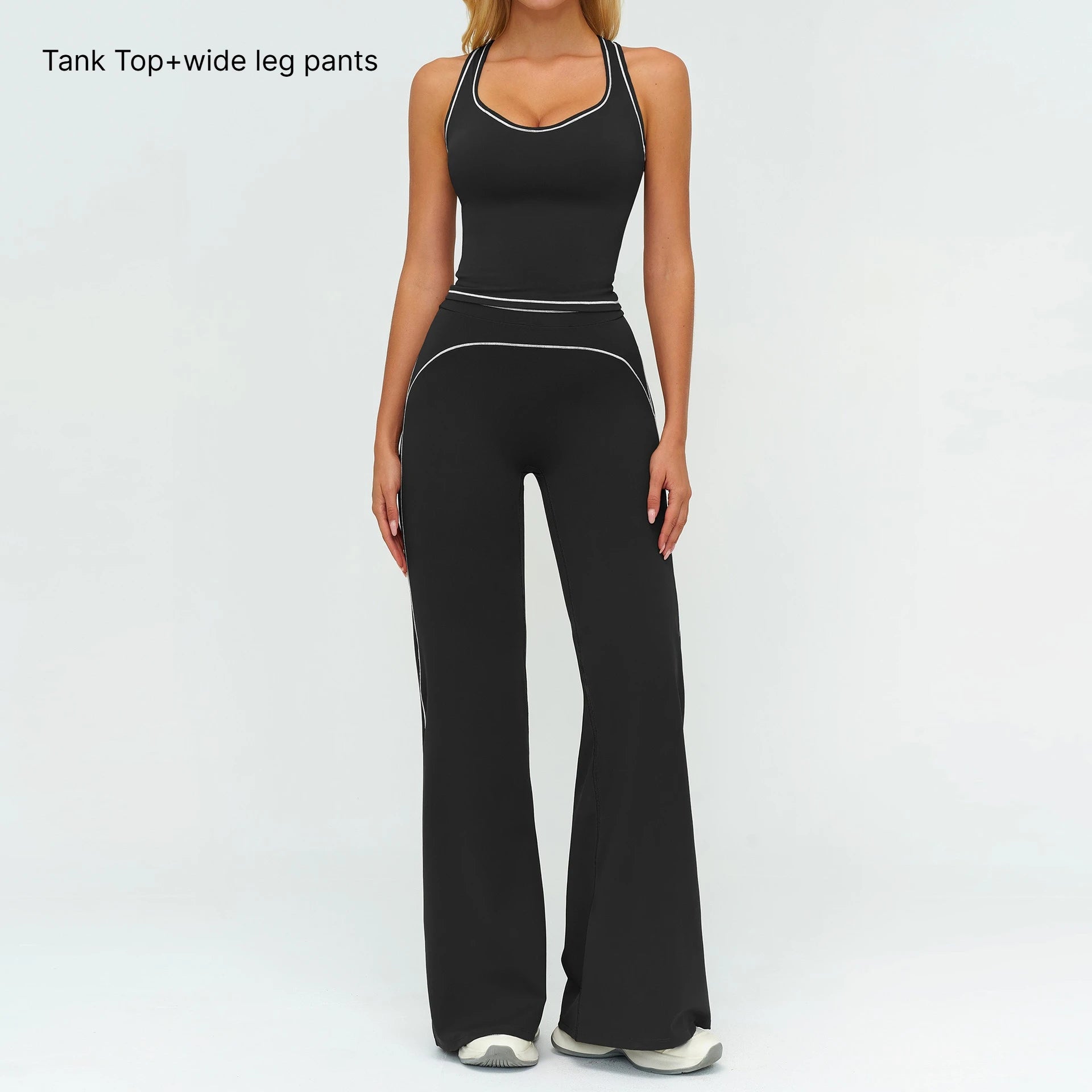 A 2PCS Yoga Set Gym Clothes Outdoor Sports Outfits Women Tracksuit Gym Fitness Suits Workout Flared Pants Sportswear Qme 2pcs Black S