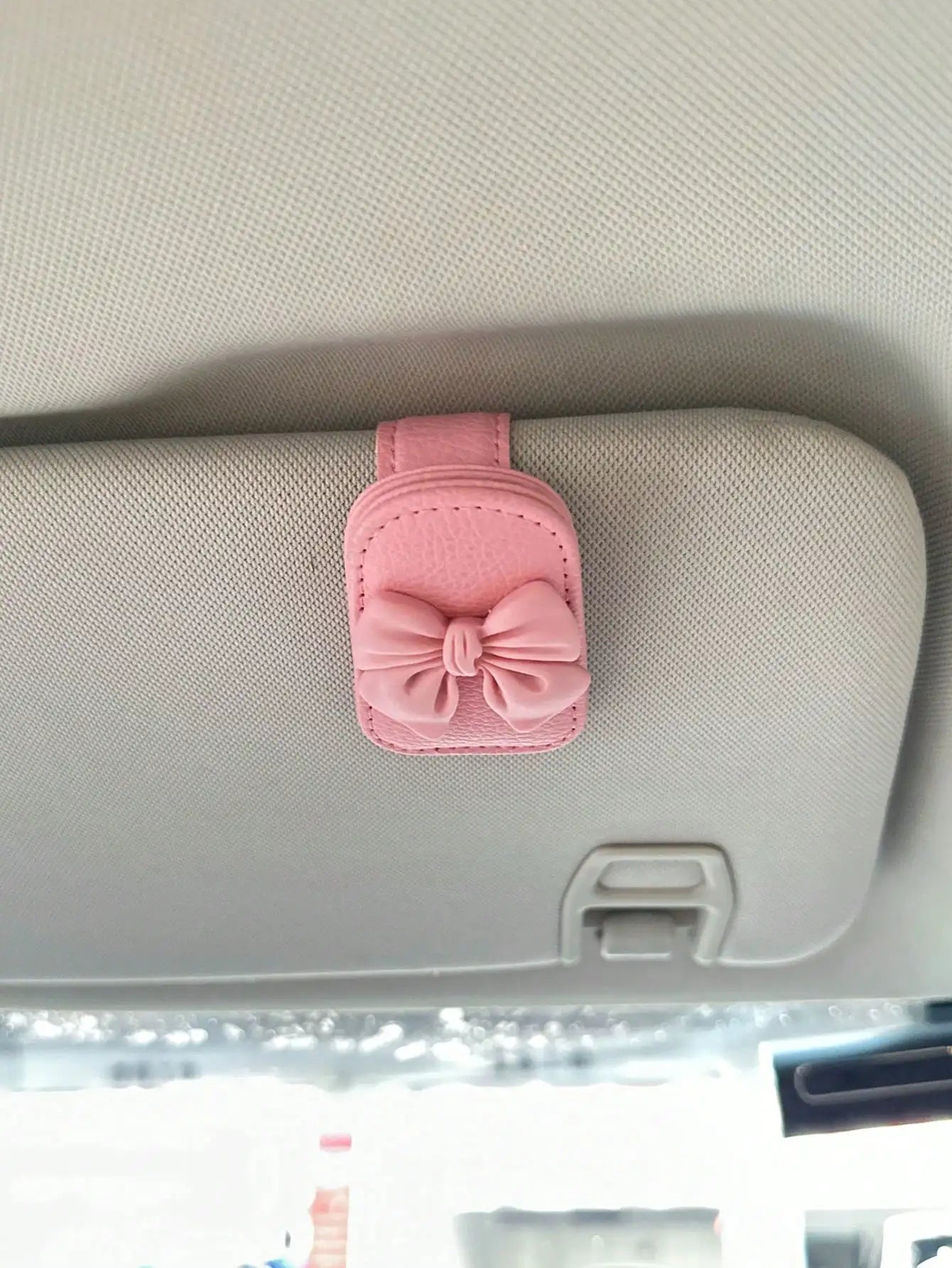 Car Sun Visor Glasses Clip Bow Tie Rhinestones Cute Pink Interior Qme