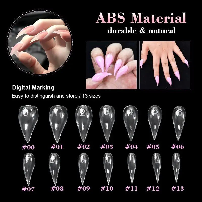 Box Acrylic Short Curved Stiletto Nail Dual Form Extension 3D Cat's Qme