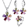 Pendant Necklace Hoop Earrings Ring Jewelry Set 925 Sterling Silver Color Austrian Colourful Crystal Lover Gift For Anniversary Qme 9