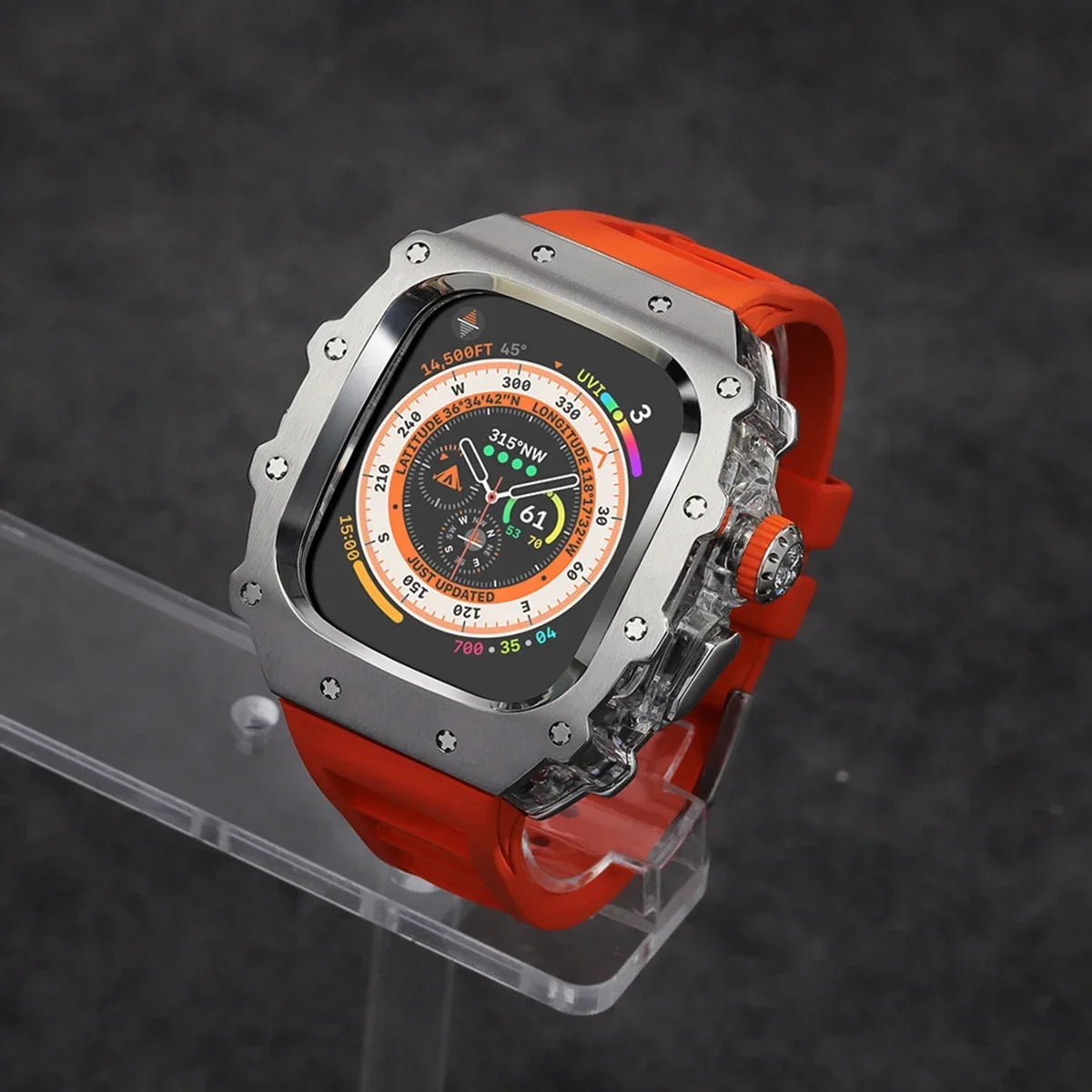 Luxury Modification Kit For Apple Watch Ultra 2 49mm 45mm 44mm Stainless Steel Case For IWatch 9 8 7 6 Crystal Button Sport Band Qme