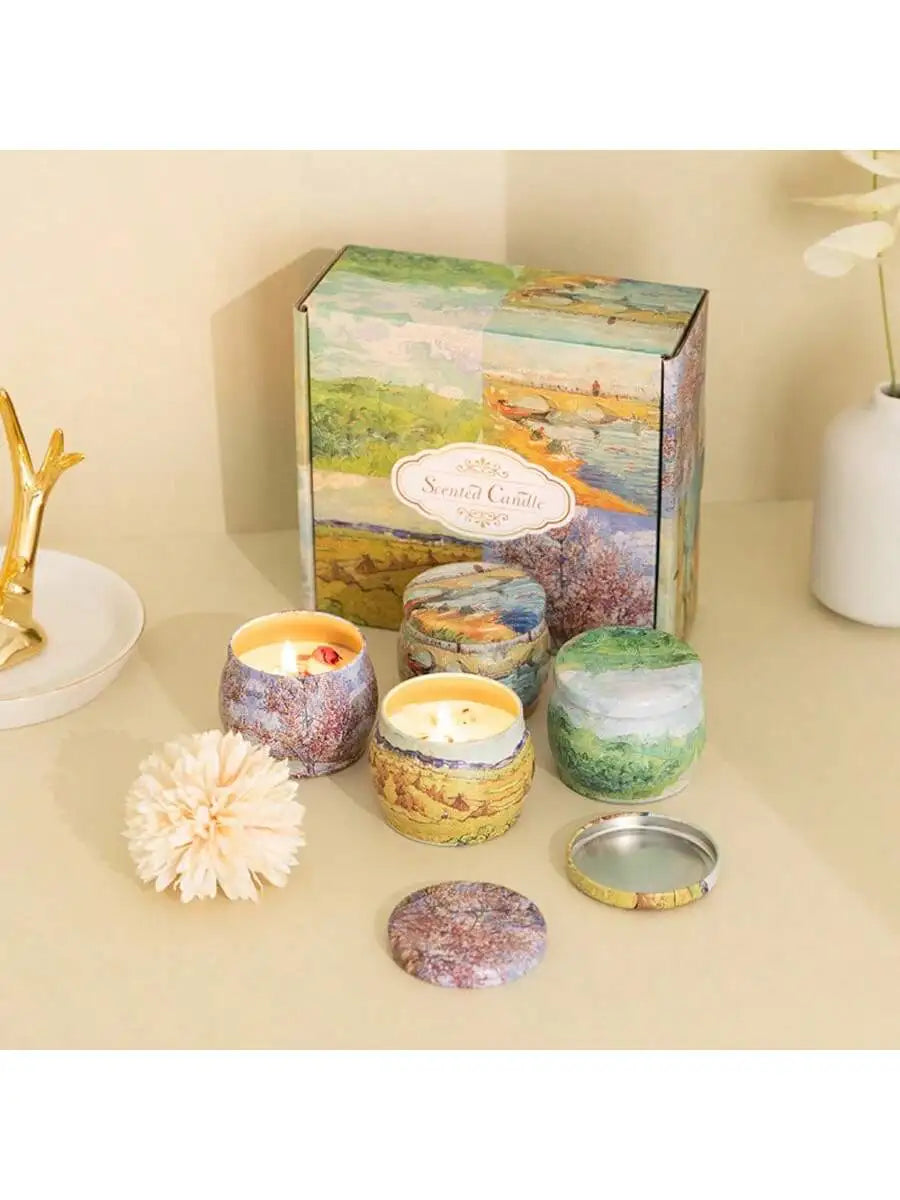 4 Cans Melt Wax Aromatherapy Homemade Soy Candle Cup Flower Candles Qme oil painting
