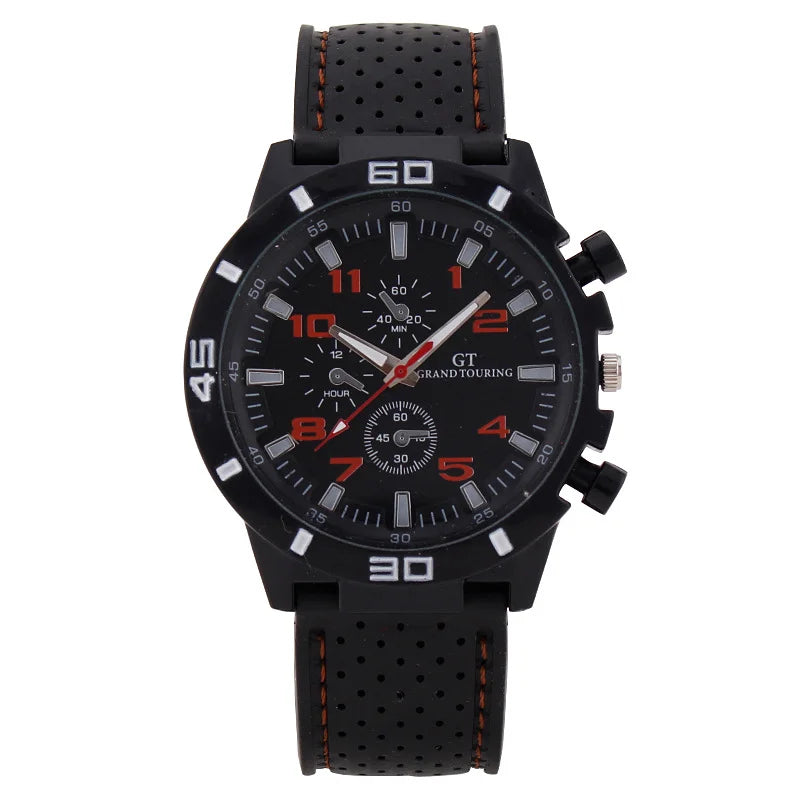 Foreign trade sports three eye silicone strap men's watch men's watch men's watch quartz Qme Red