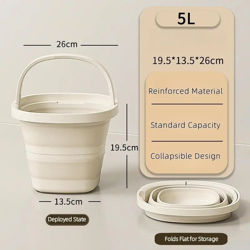 Foldable Water Bucket Essential Fishing Camping Travel Collapsible Qme 5L Beige
