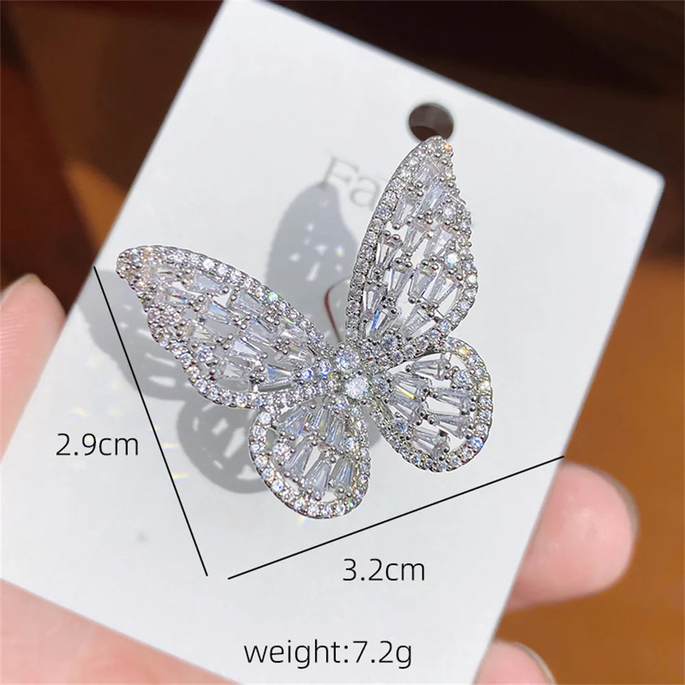 Personalized Colorful Butterfly Zircon Large Ring Adjustable Cute Luxury Shining Butterfly Ring Banquet Jewelry Qme