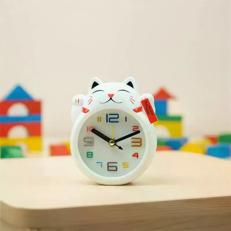 Cute Lucky Cat Alarm Clock Silent Non Ticking Movement Large Readable Numbers Perfect For Kids Bedroom Home Study Desk Decor Qme