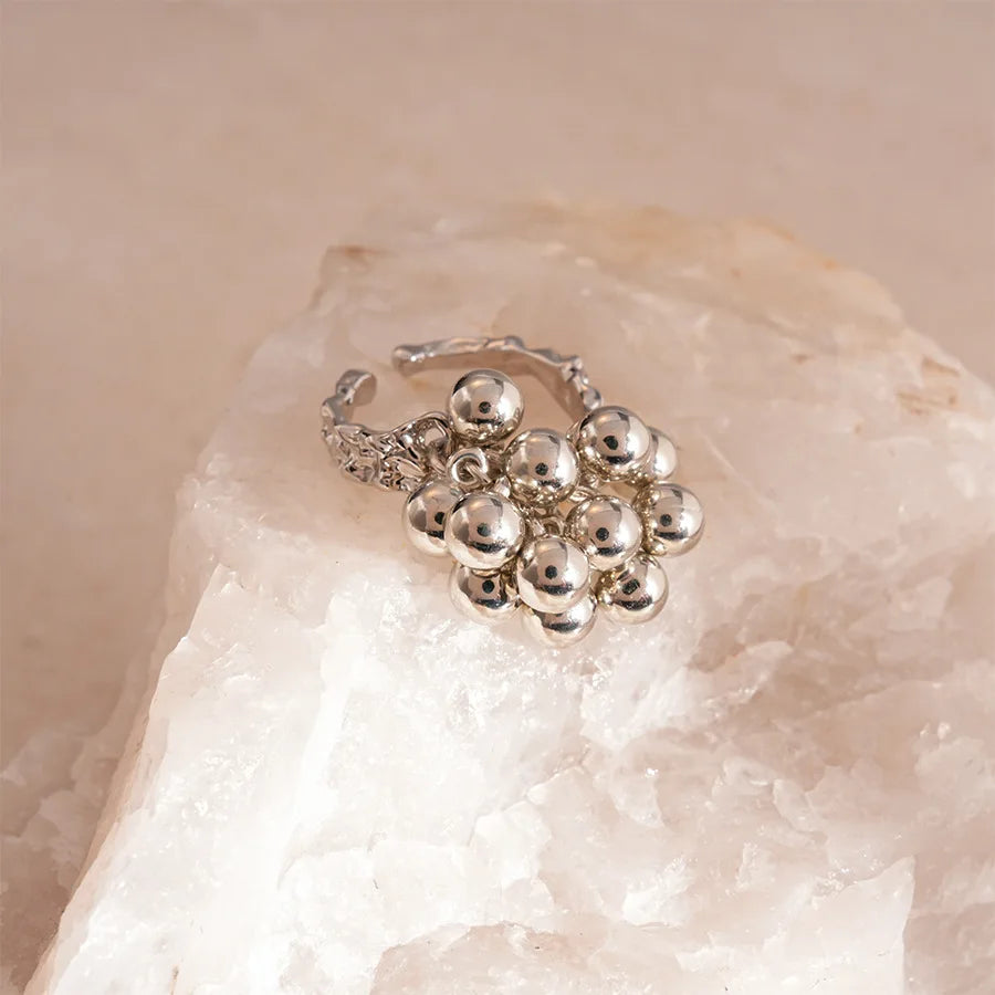 Vintage Metal Beads Ball Open Ring for Women European and American Irregular Personality Exaggerated Trend Finger Jewelry Gifts Qme yin resizable