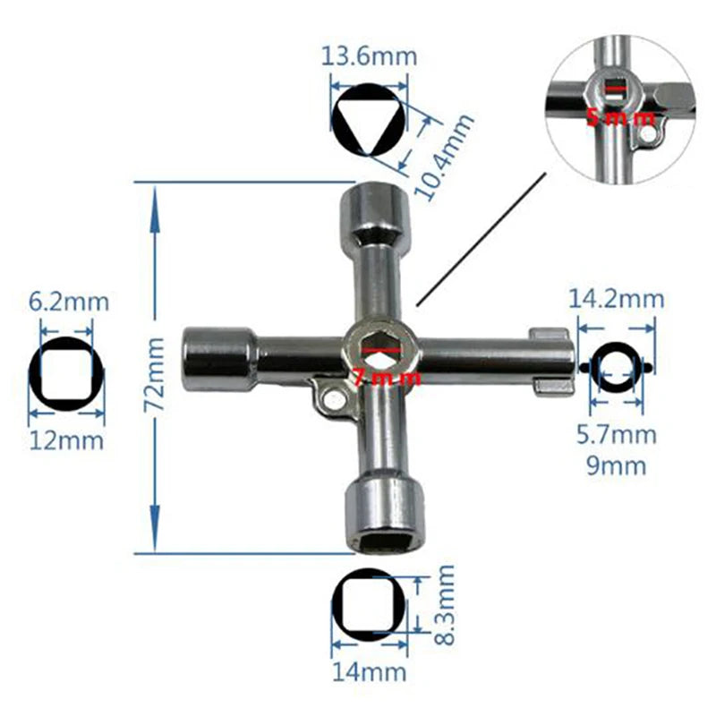 .4 Way Utility Key for Electric Water Gas Meter Box Cupboard Cabinet Opening Key. Qme