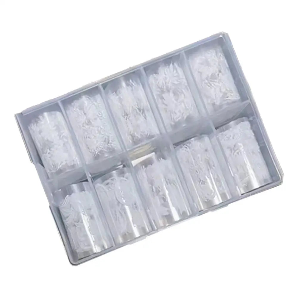 10Roll Box Plaid Flower Nail Foil Transfer Stickers Art Self-adhesive Qme white