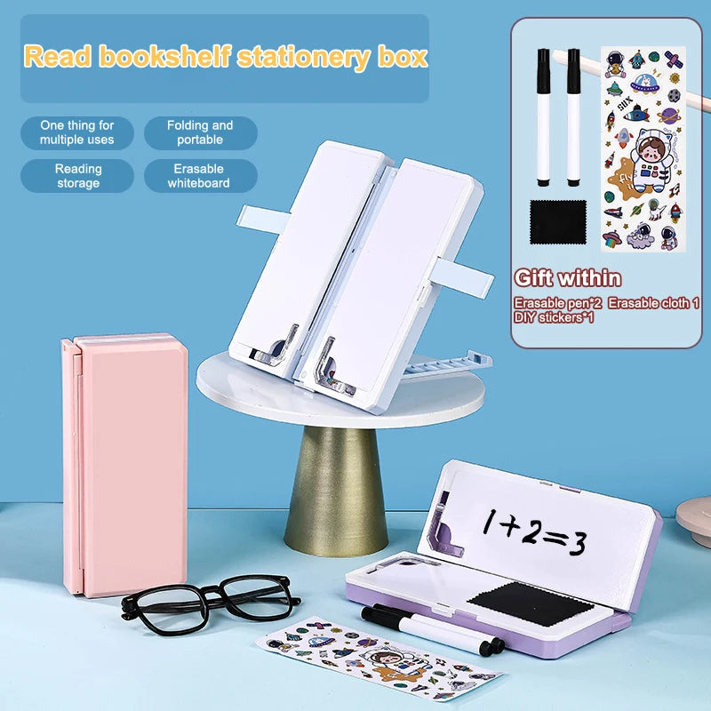 1 Foldable Reading Bookshelf Multi-function Pen Case Pencil Box Qme