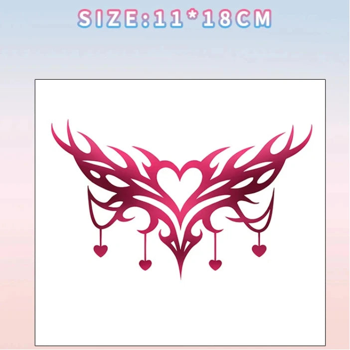 Symmetrical Heart Succubus Temporary Tattoo, Waterproof 5-7 Days, Sexy Body Art for Women & Couples Qme CC-315
