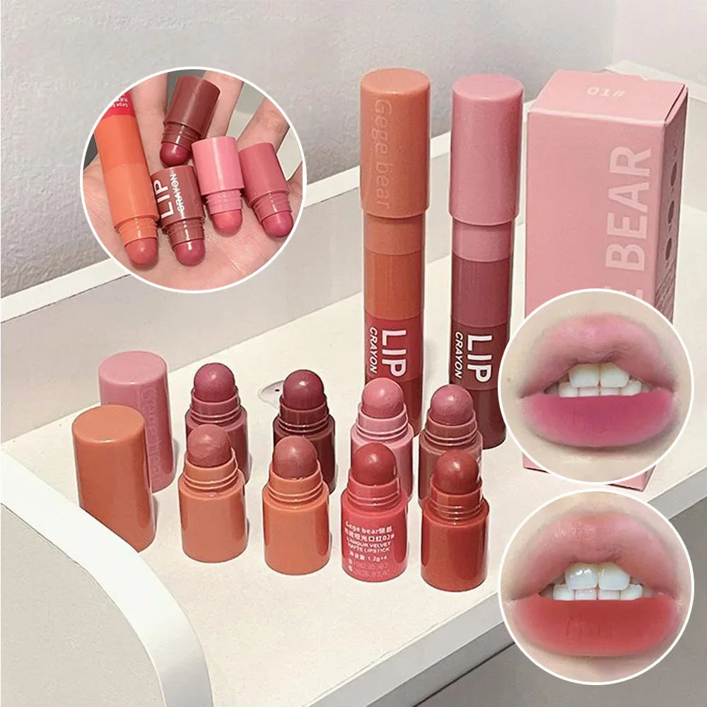 Gege Bear 1 Velvet Matte Crayon Lipstick Stay Makeup Pink Red Long Qme
