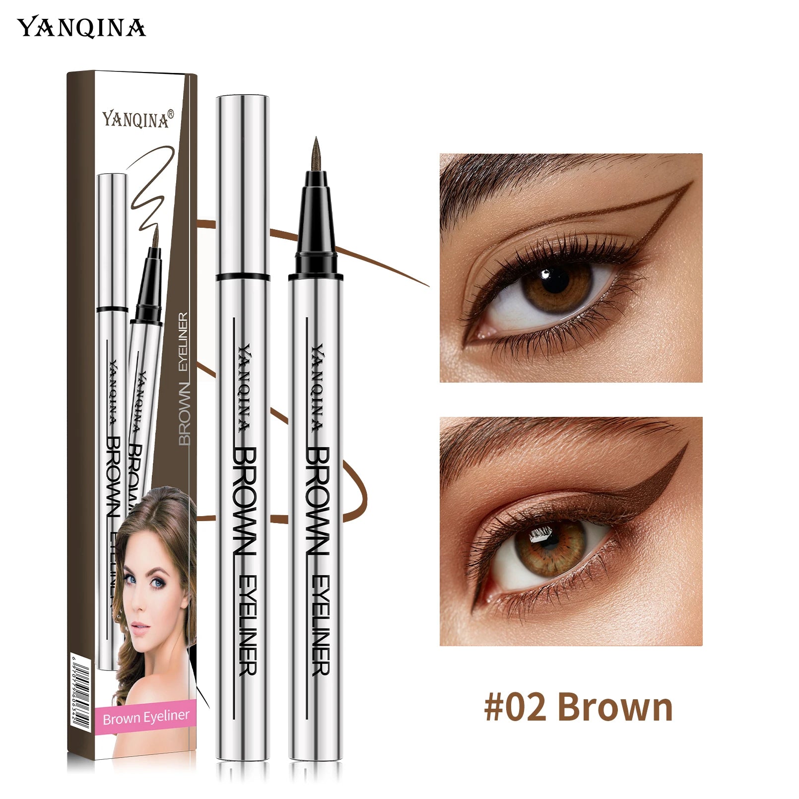 Waterproof Liquid Eyeliner Pen Sweatproof Long Lasting Smudge Resistant Smooth Texture 2 Colors Brown Black Beginner Eye Makeup Qme 8634B-2
