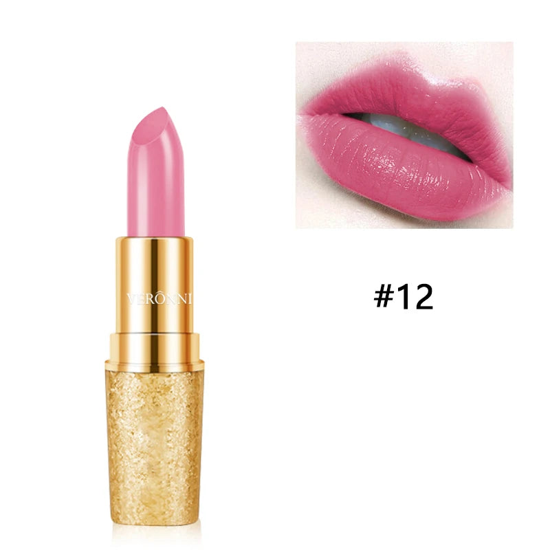 17 Colors Gold Tube Lipstick Moisturizing Velvet Matte Bullet Qme 12