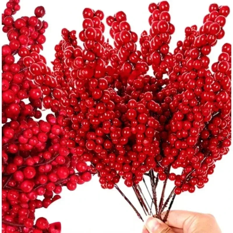 Christmas Artificial Berries Decoration Red Berry Branches for Xmas Tree Party Home Table Ornaments Red Fruit Wreath DIY Gift Qme