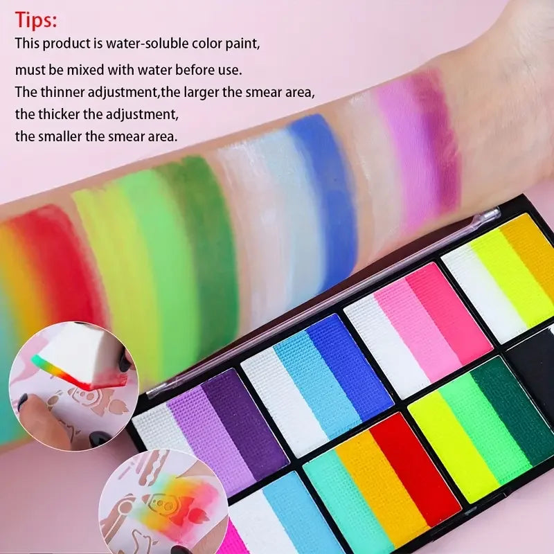 Palette Rainbow Stripe Paint Brushes Water Based Dual-tone Face Body Qme