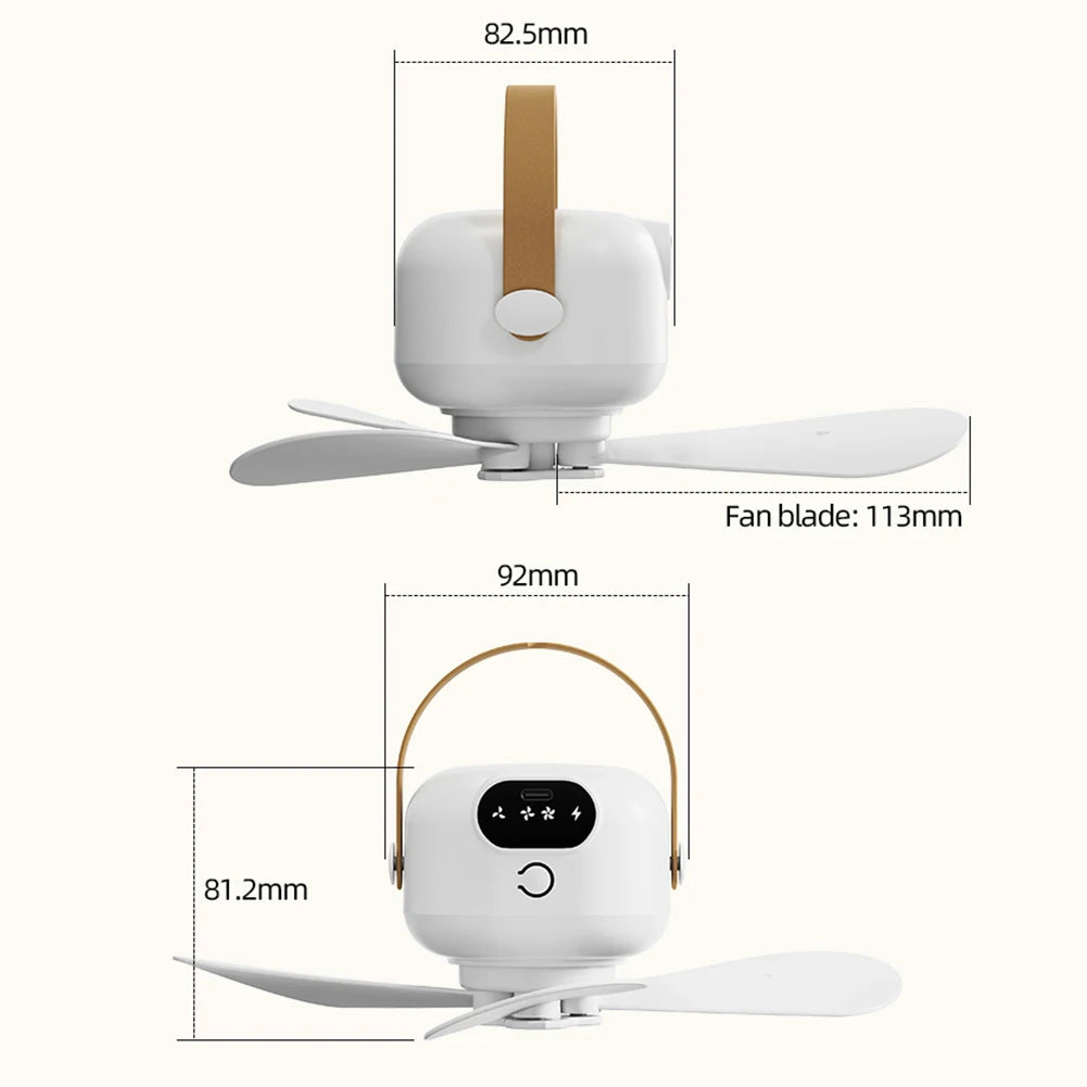 Portable Ceiling Fan Camping Tent Ceiling Canopy Fan Rechargeable Fan Air Circulators With Remote Control USB Charging Light Qme