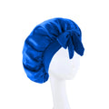 Satin Solid Hair Dye Cap With Stretchy Tie Band Elastic Night Shower Cap Adjustable Hair Head Cover Bonnet Turban For Women Men Qme Blue