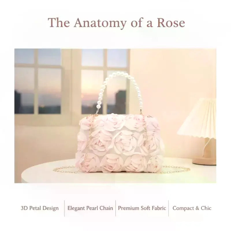 Ladies 3D Rose Floral Shoulder Bag With Pearl Handle Detachable Chain Perfect For Wedding Party Evening Date Qme