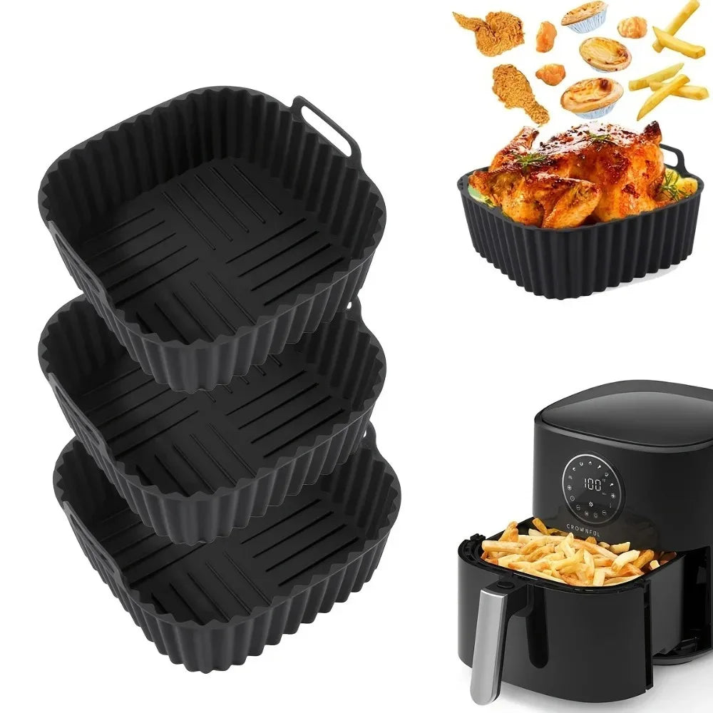 Reusable Air Fryer Silicone Liners Square Non Stick Basket Mat 4-7QT Qme