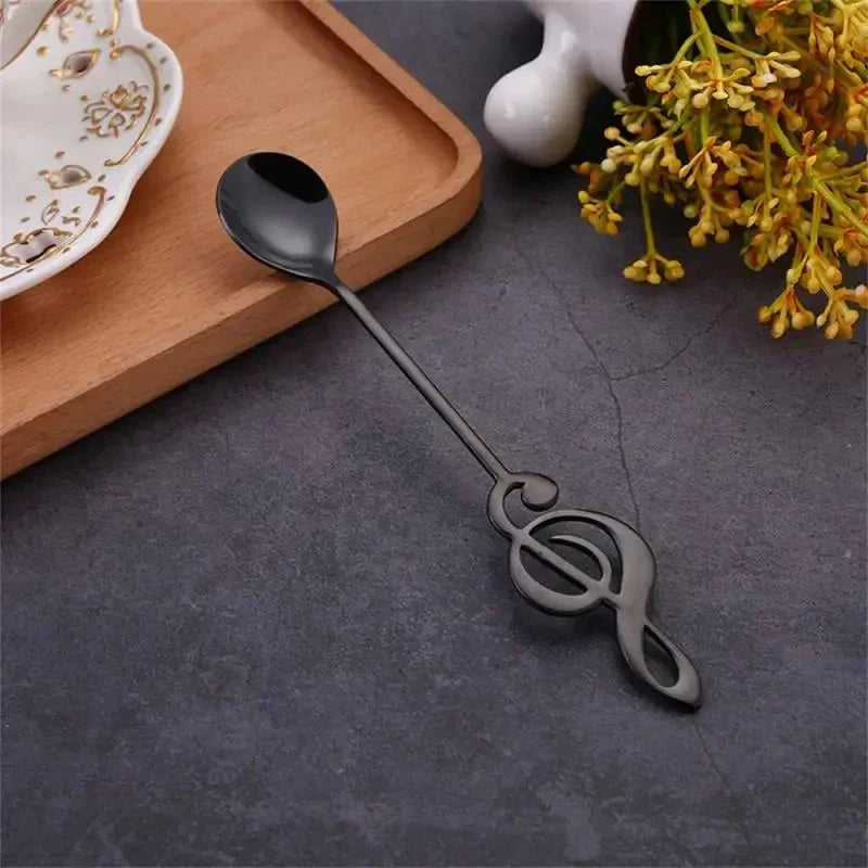 Creative Musical Note Coffee Spoon Stainless Steel Stirring Spoon Ice Cream Dessert Teaspoon Unique Kitchen Tableware Accessory Qme Black