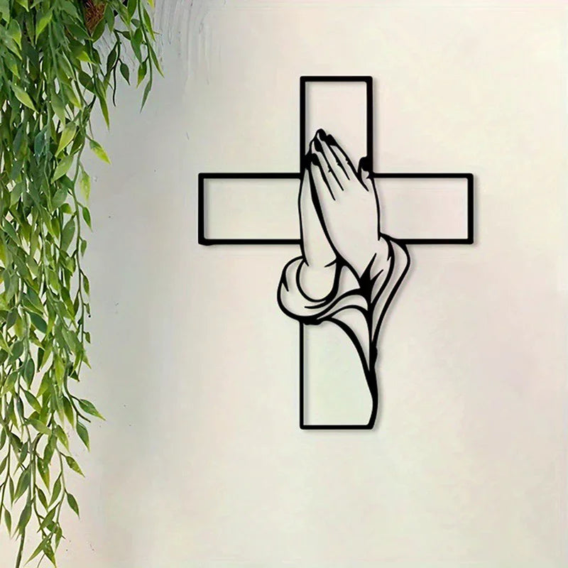 1PC Cross Art, Modern Religious Metal Wall Decor, Praying Hands Design, Easy To Hang, Perfect For Living Room And New Home Gifts Qme