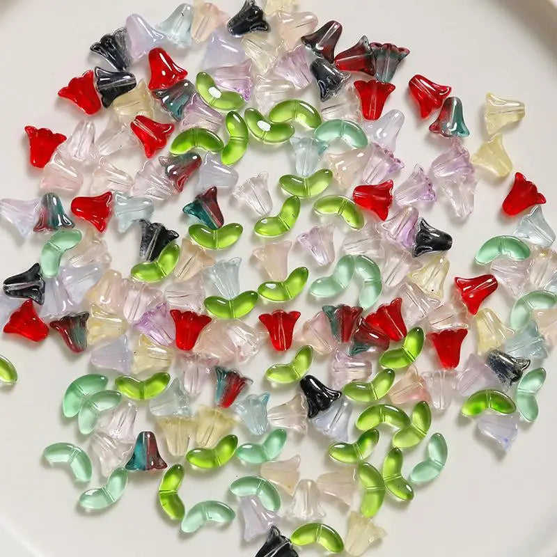 DIY Lampwork Beads 30Pcs Multicolor Glass Flower Beads for Jewelry Making Handmade Accessories Supplies Qme
