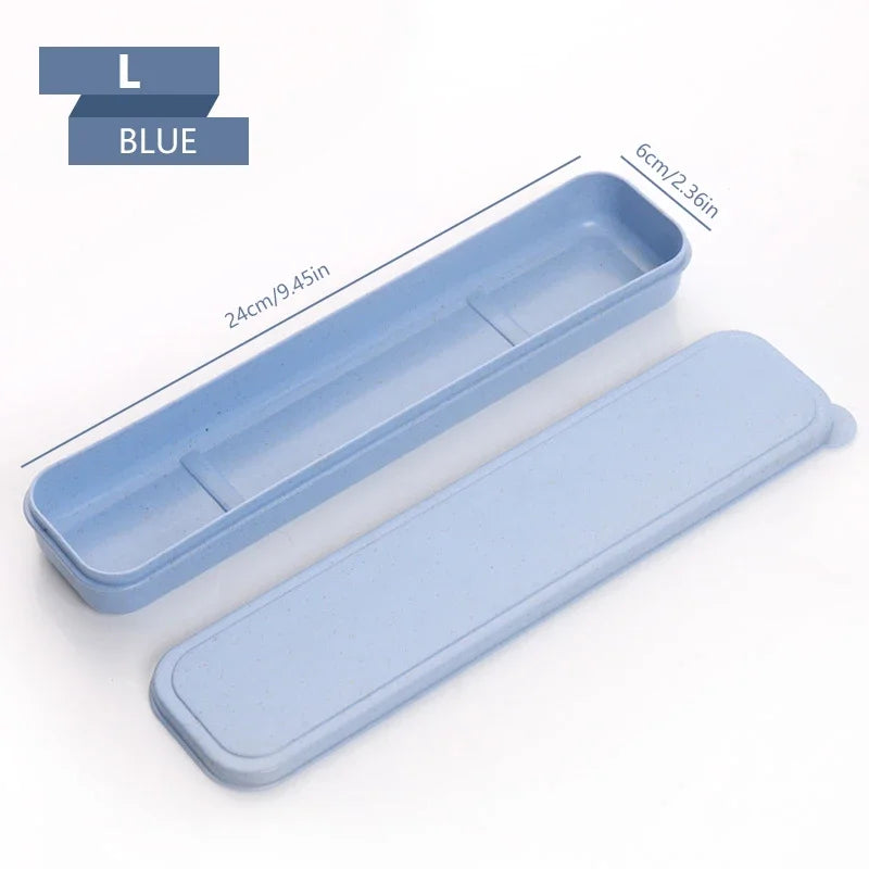 Portable Travel Tableware Eco-friendly Storage Box Case Food Grade Dinnerware Kitchen Fork Spoon Box Kid Cutlery Set Organizer Qme 24CM Blue