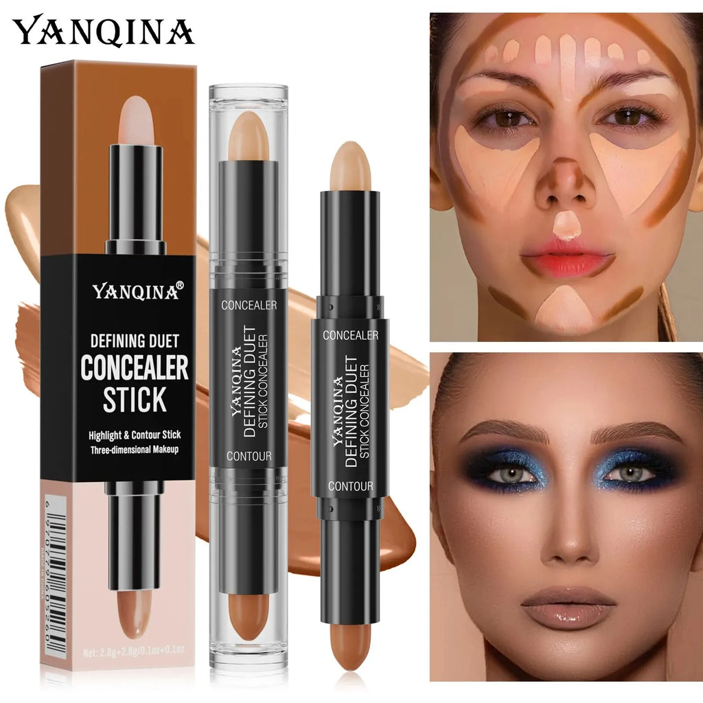 Contour Stick Duo, Double-Ended Highlight and Shadow Cream, Waterproof Full Coverage Concealer, Natural Finish Makeup for All Sk Qme