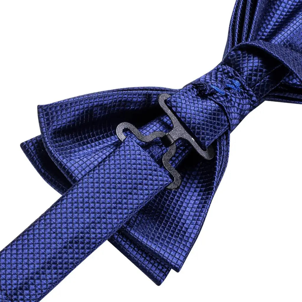 Navy Royal Sky Blue Silk Mens Bow Tie Hankerchief Cufflinks Pre-tied Qme