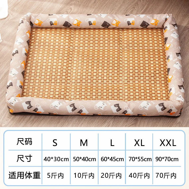 A Pet Summer Mat Cute Dog Cooling Sofa Breathable Small Dog Bed Cushion Moistureproof Rattan Wear Cat Mat Accessories Qme grey cat 60-45cm