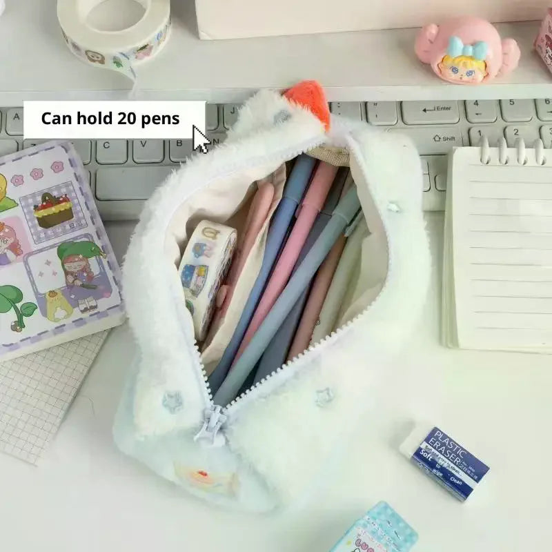Cute Cream Swiss Roll Plush Pencil Case Large Capacity School Student Qme