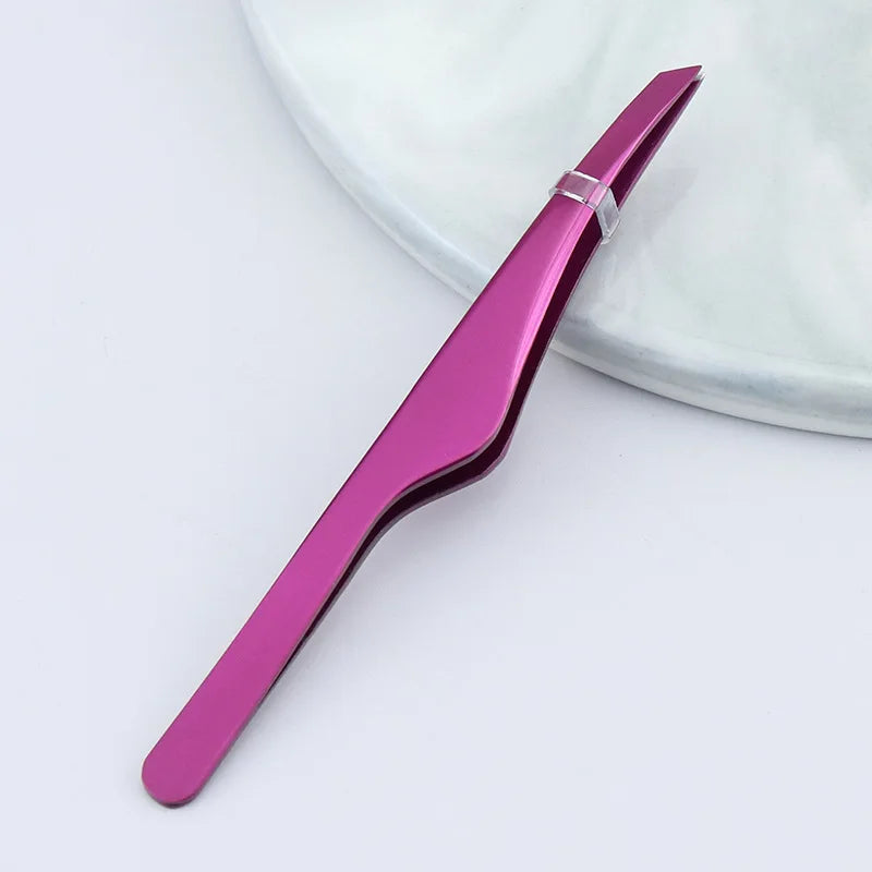 Hair Removal Tweezers Stainless Steel Eyebrow Slant Tip Point Flat Qme Rose Red China Mainland