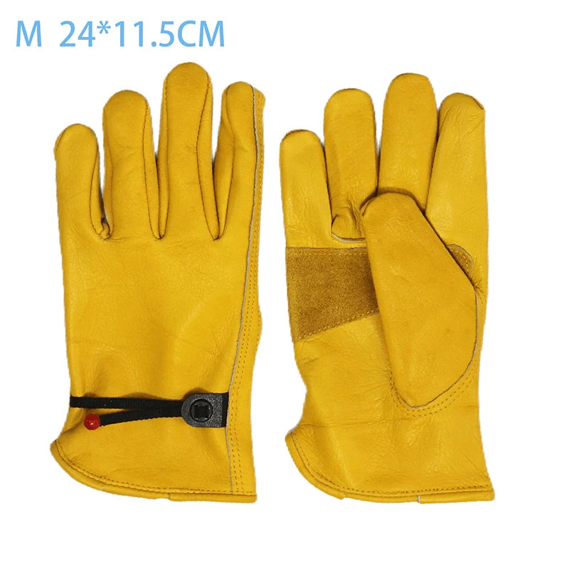 Yellow Cowhide Safety Gloves Heavy Duty Stretchable Welding Driving Qme M