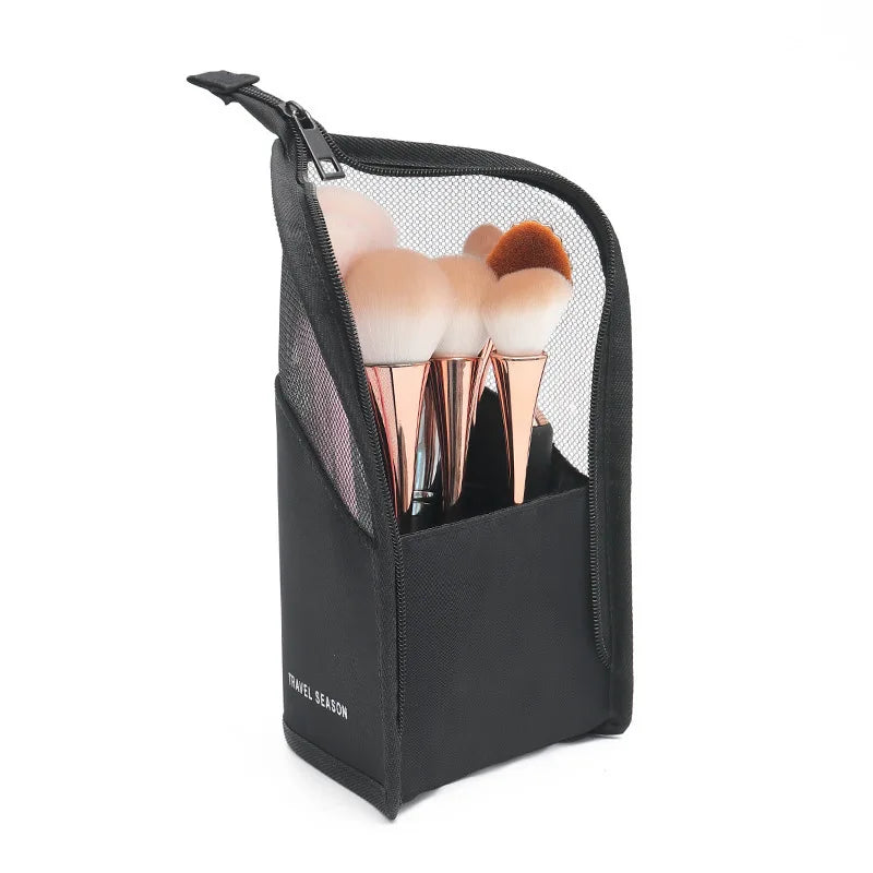 Stand Cosmetic Bag Women Clear Zipper Makeup Travel Female Brush Qme Black CN