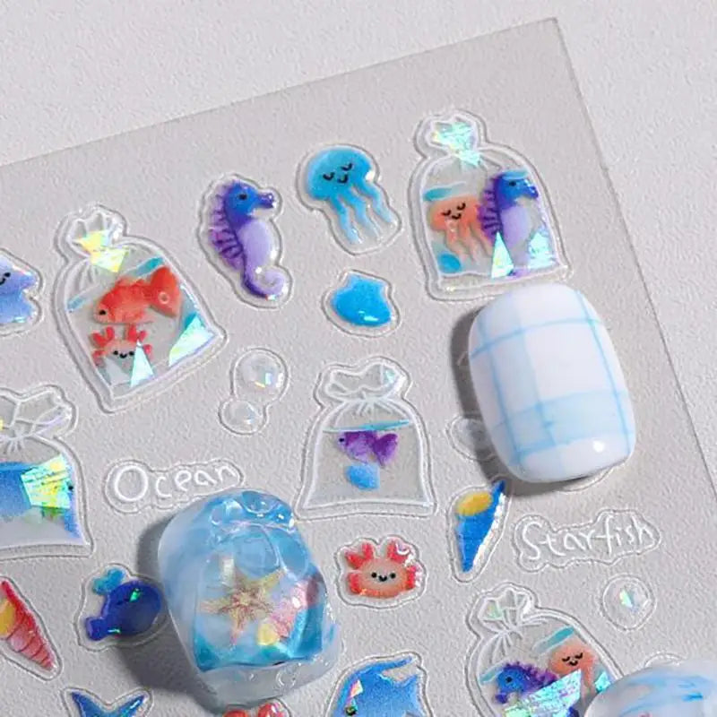 5D Embossed Nail Art Stickers Seashell Starfish Ocean Design Qme A1