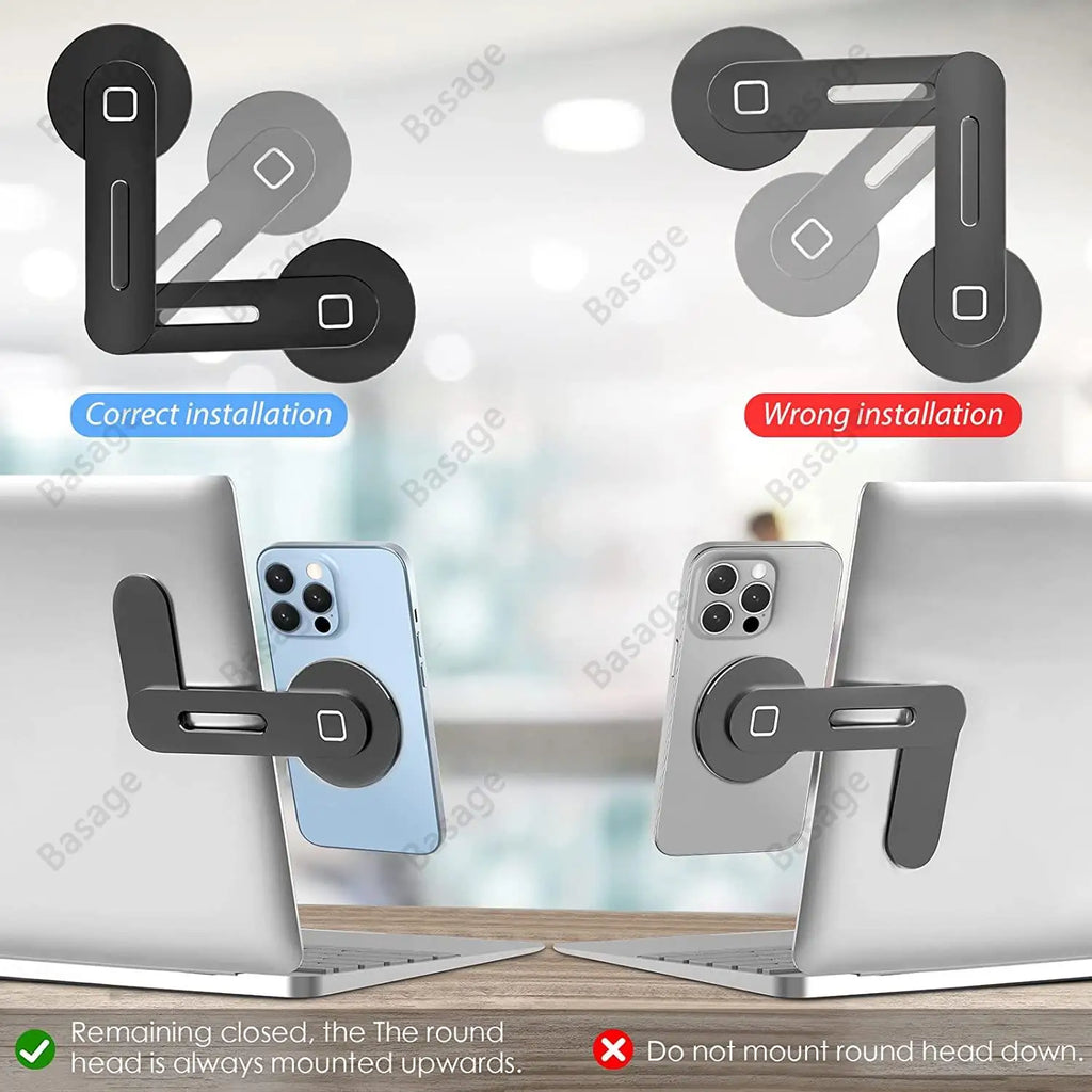 Magnetic Laptop Phone Holder Computer Monitor Side Cell Phone Slim& Foldable For iPhone 14/13/12 Series Case and All Phone Qme