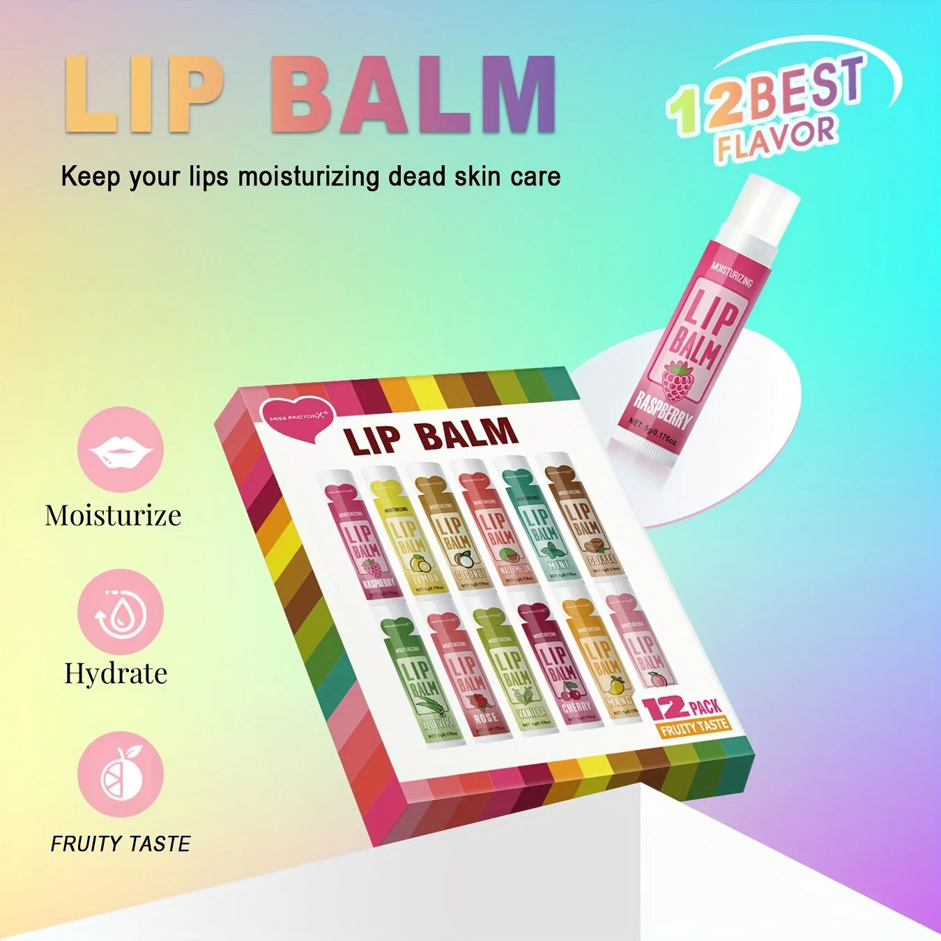 12 PCS/gift lip balm set 5g Deep Moisturizing and long-lasting moisturizing exfoliating to create hydrated lips Qme