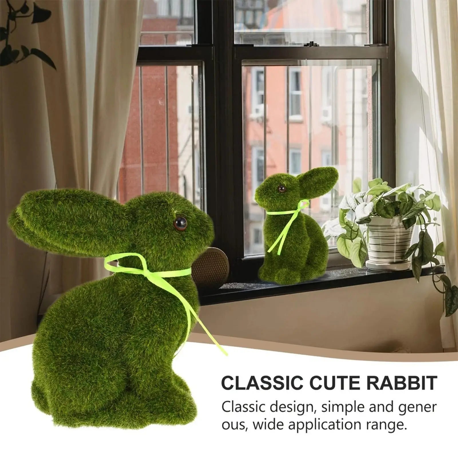 Moss Rabbit Decor Tabletop Sculpture Ornament Garden Easter Rabbit Figurines Flocked Animal Statue Figurine for Outdoor Garden Qme