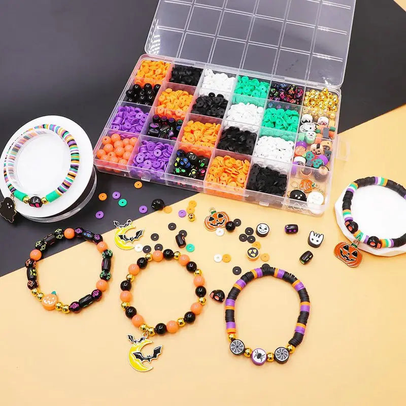 Halloween Clay Beads Kit Friendship Bracelet Making Kit with Charms and Gold Spacer Beads for Jewelry Making DIY Halloween Gift Qme