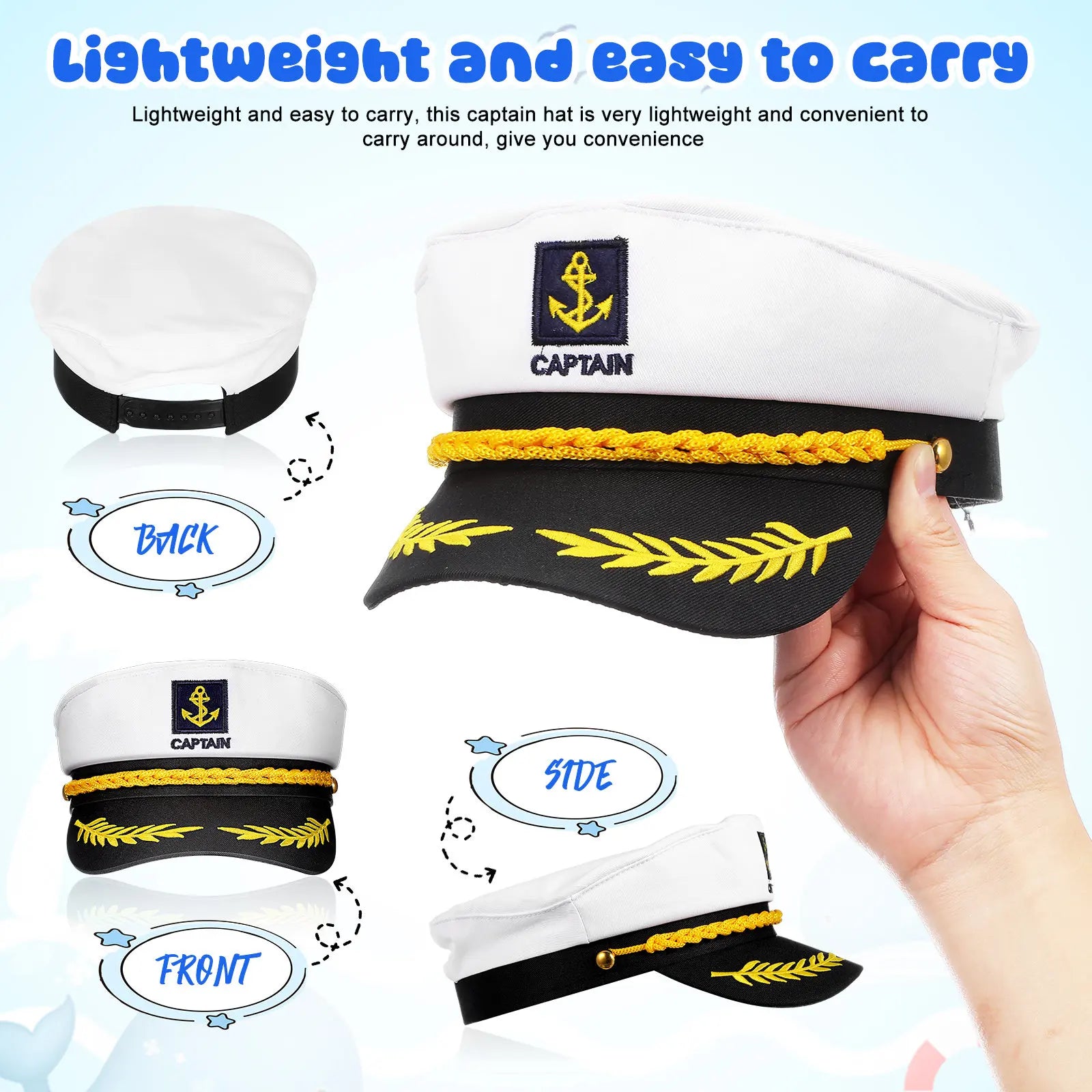 Childrens Navy Captain Hat Adjustable Comfortable Lightweight Breathable for Party Role Playing Cosplay Sailor Hat Stage Qme