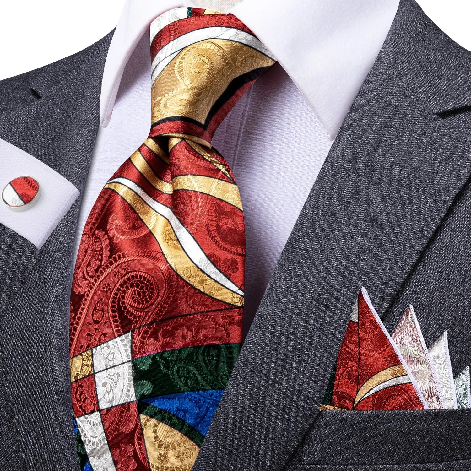 Men's Tie Pocket Square Colorful Striped Business Collection Formal Qme DPT-LDSN0013