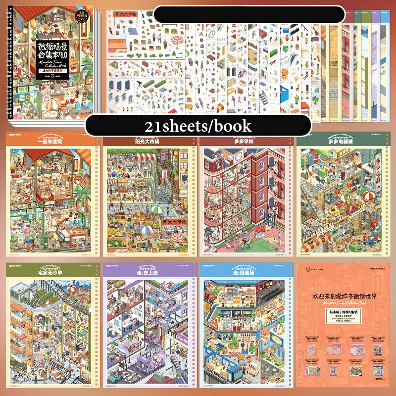 Stress Relief Miniature Scene Sticker Book 9.0, Rich Materials for Organizing & Relaxing, High-Value for Collection & Gifting Qme 1 Book