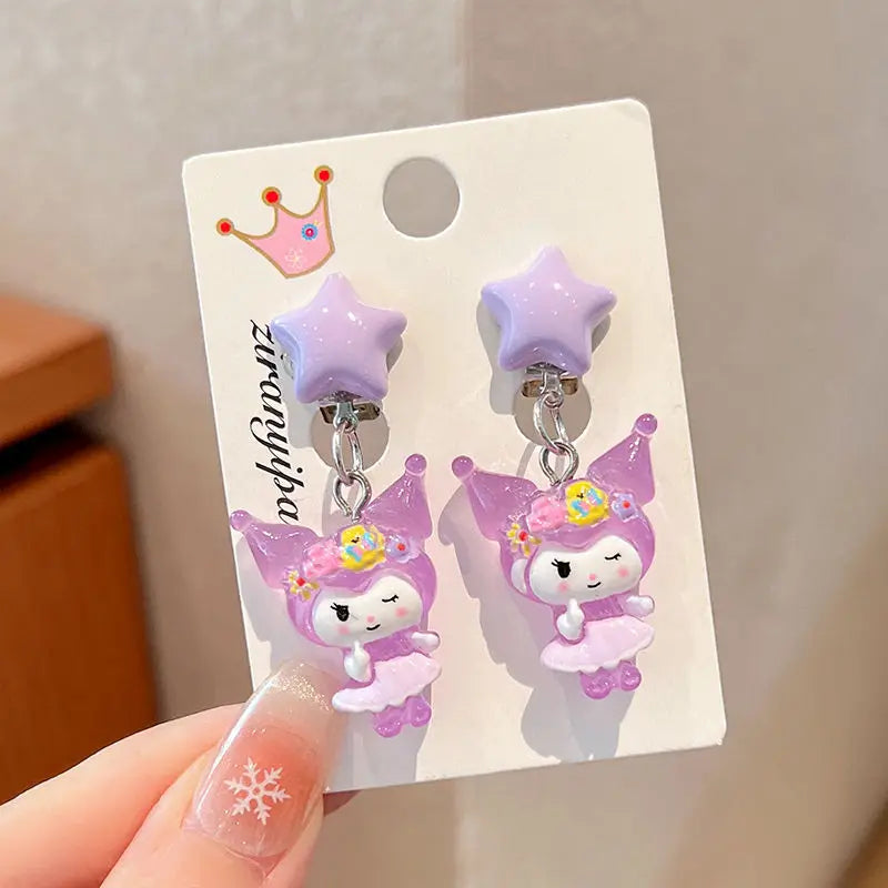 Hello Kitty Kuromi Cartoon Ear Clips Discomfort-free Fake Earrings Qme 20