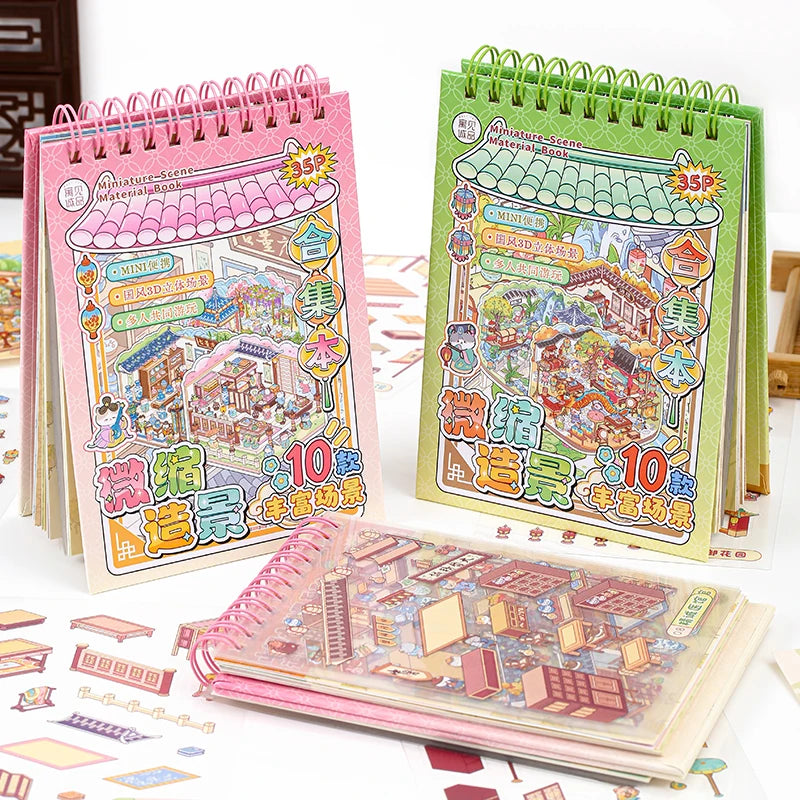 35 landscape stickers per book 2.5D Landscape Sticker Cartoon Scene DIY Sticker Stacking Pasting Festival Gift for Kid Child Qme