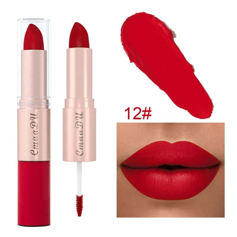 2 In 1 Double-ended Lipstick Lip Liner Pen Matte Pigment Non-stick Cup Skin Color 24H Lasting Waterproof Makeup Beauty Cosmetics Qme 12