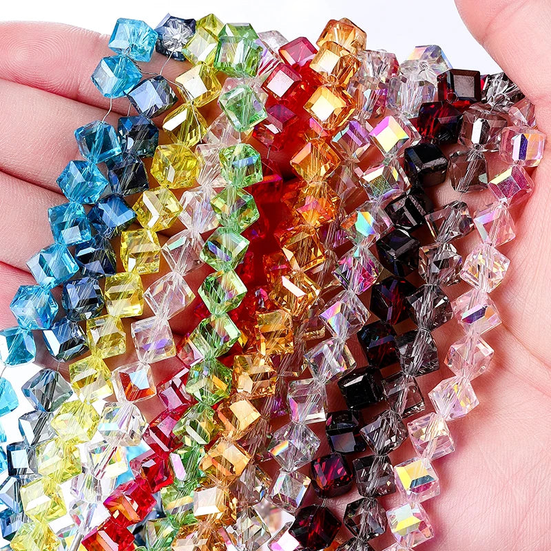 4-8mm Cube Crystal Glass Beads for Jewelry Making Faceted Square Crystal Glass Beads for Bracelet Earring Necklace DIY Craft Qme